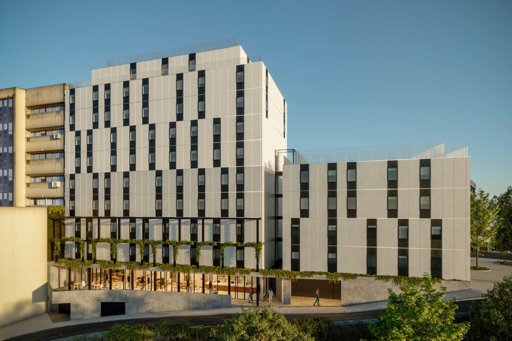 Façade of the 176-room hotel in Porto, Portugal. by CoBe